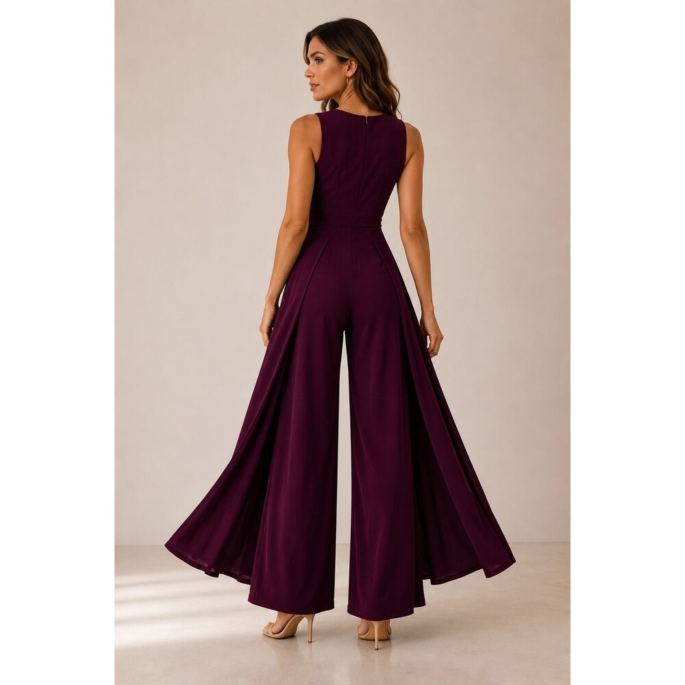 Burgundy Palazzo Jumpsuit Women’s Formal Dress Illusion Wide Leg size L NWT - Picture 5 of 15